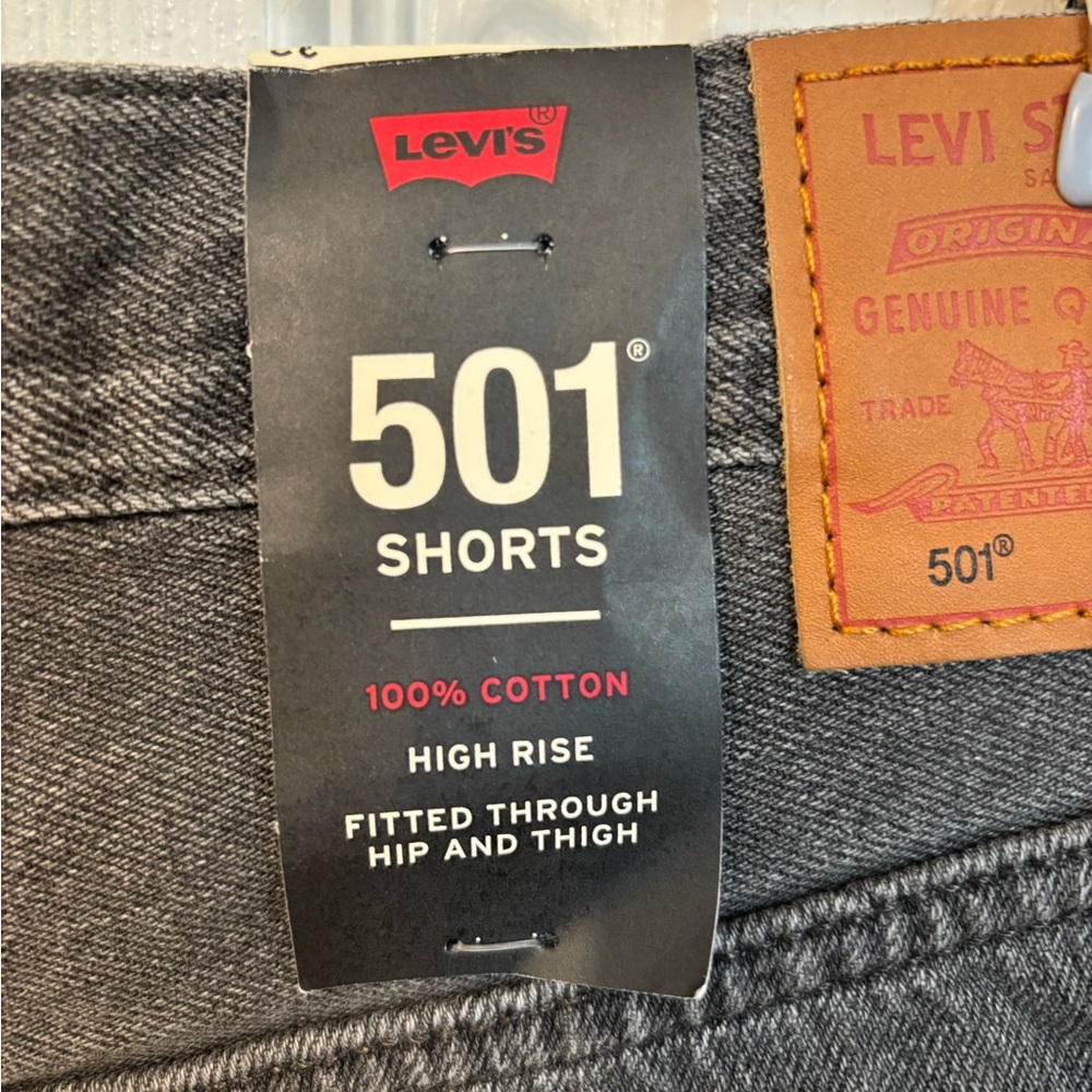 Levi’s 501 High Rise Shorts Black Denim Frayed Hem NWT Women’s - Picture 7 of 14